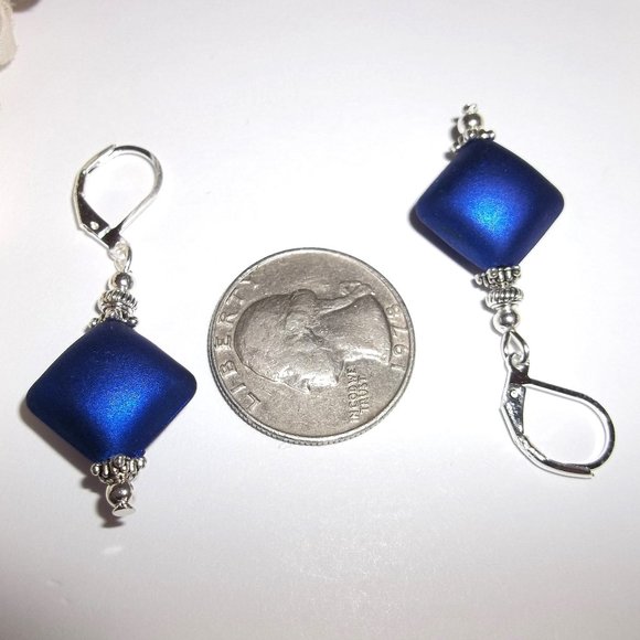 Earrings, Cobalt Blue Earrings, Blue and Silver Earrings, Blue Earrings Set C357 - Picture 3 of 7